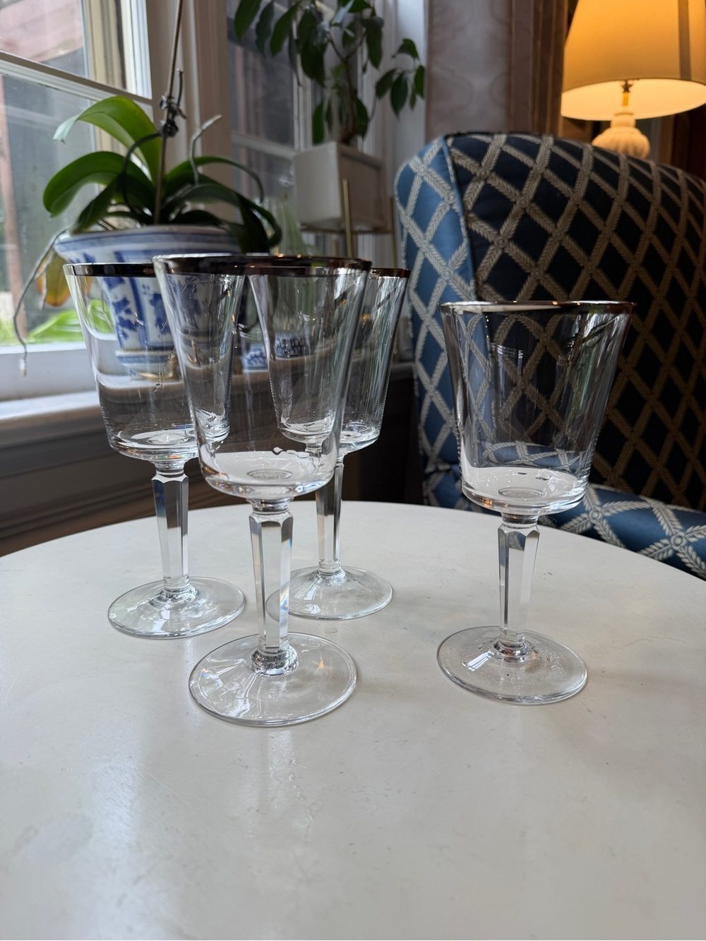 Lenox Platinum Crystal Wine Glasses with silver Rim